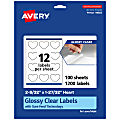 Avery® Glossy Permanent Labels With Sure Feed®, 94603-CGF100, Heart, 2-9/32" x 1-27/32", Clear, Pack Of 1,200