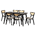 Baxton Studio Dannell 7-Piece Dining Set, 29-1/2”H x 59-1/8”W x 35-7/16”D, Cream/Black/Light Brown