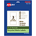 Avery® Recycled Paper Labels, 94213-EWMP10, Rectangle, 3" x 5", White, Pack Of 30
