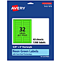 Avery® Printable Labels With Sure Feed® Technology, 94214-NGP40, Rectangle, 5/8" x 3", Matte Neon Green, Pack of 1280 1 thumbnail image