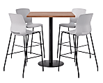 KFI Studios Proof Bistro Square Pedestal Table With Imme Bar Stools, Includes 4 Stools, 43-1/2”H x 42”W x 42”D, River Cherry Top/Black Base/Light Gray Chairs