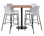 KFI Studios Proof Bistro Square Pedestal Table, Includes 4 Stools, 43-1/2”H x 42”W x 42”D, Cherry Top/Black Base/Light Gray Chairs - 840031942005 1 thumbnail image
