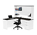 Bestar Pro-Concept Plus 72"W L-Shaped Corner Desk With Pedestal And Hutch, White/Deep Gray