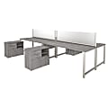 Bush Business Furniture 400 Series 72"W x 30"D 4-Person Workstation With Table Desks And Storage, Platinum Gray, Premium Installation