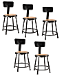 National Public Seating Hardboard Stools With Backs, 18"H, Black, Set of 5