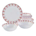 Ultra by Gibson Piper Point 12-Piece Opal Glass Dinnerware Set, White/Red Accents 1 thumbnail image