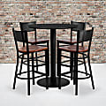 Flash Furniture Round Laminate Table Set With 4 Grid-Back Metal Barstools, 42"H x 36"W x 36"D, Black