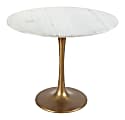 Zuo Modern Fullerton Marble And Aluminum Round Dining Table, 29-15/16”H x 35-7/16”W x 35-7/16”D, White/Gold