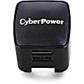 CyberPower TR12U3A USB Charger with 2 Type A Ports - 2 USB Port(s) - 3.1 Amps (Shared), NEMA 5-15P, 100 VAC - 240 VAC, Black, 1YR Warranty
