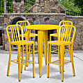 Flash Furniture Commercial-Grade Round Metal Indoor-Outdoor Bar Table Set With 4 Vertical Slat-Back Stools, 41"H x 30"W x 30"D, Yellow