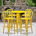 Flash Furniture Commercial-Grade Round Metal Indoor-Outdoor Bar Table Set With 4 Vertical Slat-Back Stools, 41"H x 30"W x 30"D, Yellow 1 thumbnail image