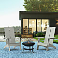 Flash Furniture Sawyer Modern All-Weather 2-Slat Poly Resin Adirondack Chairs With 22" Round Fire Pit, 39-1/2”H x 30-1/2”W x 37-1/2”D, Gray