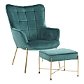 LumiSource Izzy Lounge Chair And Ottoman Set, Gold/Green