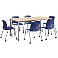 KFI Studios Dailey Table Set With 6 Caster Chairs, Natural/Gray Table/Navy Chairs