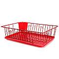 MegaChef Dish Rack With 14 Plate Positioners And Detachable Utensil Holder, 17-1/2", Red