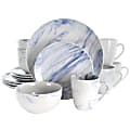 Elama Fine Marble 16-Piece Dinnerware Set, Blue/White