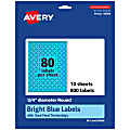 Avery® Print-To-The-Edge Labels With Sure Feed® Technology And Easy Peel® Label Feature, 94504-BBP10, Round, 3/4", Matte Bright Blue, Pack of 800 1 thumbnail image