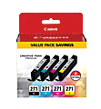 Canon® CLI-271 Black And Cyan, Magenta, Yellow Ink Tanks, Pack Of 4, 0390C005 1 thumbnail image
