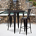 Flash Furniture Commercial-Grade Round Metal Indoor/Outdoor Bar Table Set With 2 Café Stools, 41"H x 30"W x 30"D, Black/Antique Gold 1 thumbnail image