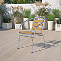 Flash Furniture Lila Aluminum Commercial Indoor/Outdoor Triple-Slat Faux Teak Stack Chairs, Set Of 4 Chairs
