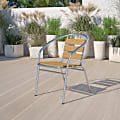Flash Furniture Lila Aluminum Commercial Indoor/Outdoor Triple-Slat Faux Teak Stack Chairs, Set Of 4 Chairs 1 thumbnail image