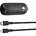 Belkin Boost↑Charge™ 30W Fast Car Charger, Compact Design w/USB-C Power Delivery Port, USB-C to Lightning Cable Included, Universal Compatibility for iPhone 14 Series, iPad, and More - Black - 12 V DC Input - 3 A Output - Black