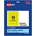 Avery® Print-To-The-Edge Labels With Sure Feed® Technology And Easy Peel® Label Feature, 94103-NYP40, Square, 1" x 1", Matte Neon Yellow, Pack of 1920 1 thumbnail image