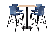 KFI Studios Proof Bistro Round Pedestal Table With Imme Barstools, 4 Barstools, 36", Maple/Black/Navy Stools