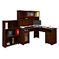 Bush Furniture Cabot L Shaped Desk With Hutch And 6 Cube Bookcase, Harvest Cherry, Standard Delivery