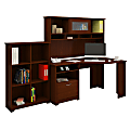 Bush Furniture Cabot Corner Desk with Hutch and 6 Cube Bookcase, Harvest Cherry, Standard Delivery