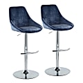 LumiSource Diana Adjustable Bar Stools With Rounded T Footrests, Blue/Chrome, Set Of 2 Stools