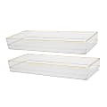 Martha Stewart Kerry Plastic Stackable Office Desk Drawer Organizers, 2"H x 6"W x 15"D, Clear/Gold Trim, Pack Of 2 Organizers