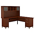Bush Furniture Somerset L Shaped Desk With Hutch, 72"W, Hansen Cherry, Standard Delivery