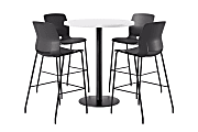 KFI Studios Proof Bistro Round Pedestal Table With Imme Barstools, 4 Barstools, 42", Designer White/Black/Black Stools