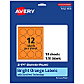 Avery® Print-To-The-Edge Labels With Sure Feed® Technology And Easy Peel® Label Feature, 94510-BOP10, Round, 2-1/4", Matte Bright Orange, Pack of 120