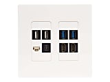 Eaton Tripp Lite Series 8-Port Double-Gang Universal Keystone Wall Plate, Cat5e/6/6a, USB, HDMI, DisplayPort, White, TAA - Faceplate - wall mountable - white - 2-gang - 8 ports - TAA Compliant