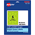 Avery® Print-To-The-Edge Labels With Sure Feed® Technology, 94121-BGP80, Hexagon, 2-1/2" x 2-57/64", Matte Bright Green, Pack of 480 1 thumbnail image