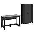 Bush Furniture Aero Writing Desk And Tall Storage Cabinet With Doors, Classic Black, Standard Delivery