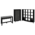 Bush Furniture Aero Writing Desk With 16 Cube Bookcase And Tall Storage Cabinet, Classic Black, Standard Delivery