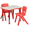 Flash Furniture Rectangular Height-Adjustable Activity Table Set With 2 Chairs, 23-1/2"H x 21-7/8"W x 26-5/8"D, Red