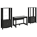 Bush Furniture Aero Writing Desk And Set of 2 Tall Library Storage Cabinets With Doors, Classic Black, Standard Delivery 1 thumbnail image
