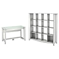 Bush Furniture Aero Writing Desk With 16 Cube Bookcase/Room Divider, Pure White, Standard Delivery