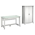 Bush Furniture Aero Writing Desk And Tall Storage Cabinet With Doors, Pure White, Standard Delivery