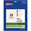 Avery® Recycled Paper Labels, 94509-EWMP25, Round, 1-3/4" diameter, White, Pack Of 500 1 thumbnail image