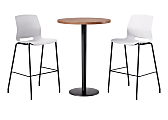 KFI Studios Proof Bistro Round Pedestal Table With Imme Barstools, 2 Barstools, 30", River Cherry/Black/White Stools
