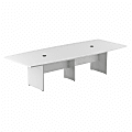 Bush Business Furniture 120"W x 48"D Boat-Shaped Conference Table With Wood Base, White, Standard Delivery