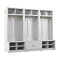 Bush Furniture Hampton Heights Full Entryway Storage Set With Hall Trees And Shoe Benches With Drawers, White, Standard Delivery