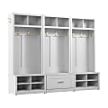Bush Furniture Hampton Heights Full Entryway Storage Set With Hall Trees And Shoe Benches With Drawers, White, Standard Delivery 1 thumbnail image