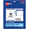 Avery® Glossy Permanent Labels With Sure Feed®, 94207-WGP25, Rectangle, 2" x 4", White, Pack Of 250