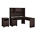 Bush Furniture Buena Vista L Shaped Desk With Hutch And 2 Drawer File Cabinet, Madison Cherry, Standard Delivery